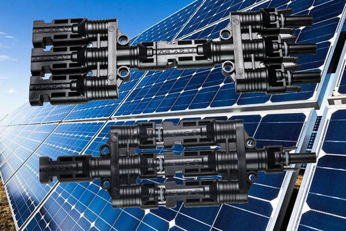 PVconnectorpro BM31-A/B 1000V DC solar PV branch connector, 3-in-1 T-Type, IP67 waterproof, used in large-scale solar farms.