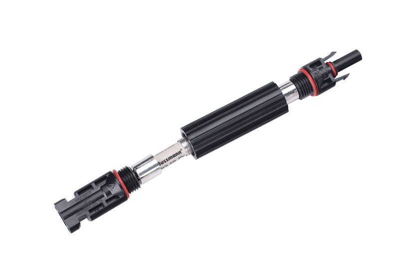 PVconnectorpro SY-CF4A 1000V DC solar fuse connector with internal glass stub fuse, copper contacts, and insulating housing for PV safety