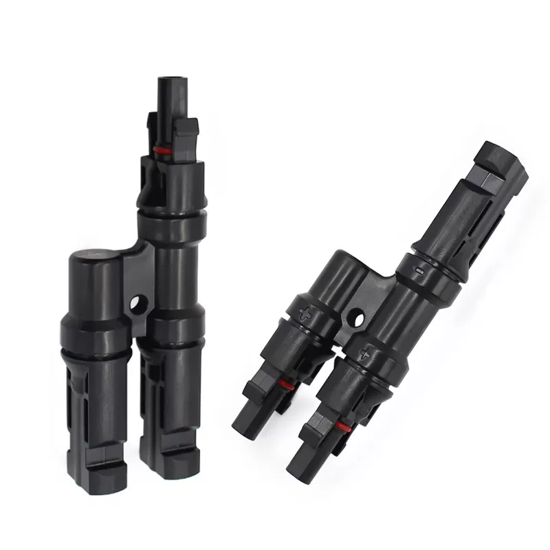 IP67 waterproof solar panel T-type branch connector for PV cables, 2-to-1 MC4 compatible, 30A, 1000V DC solar wiring adapter