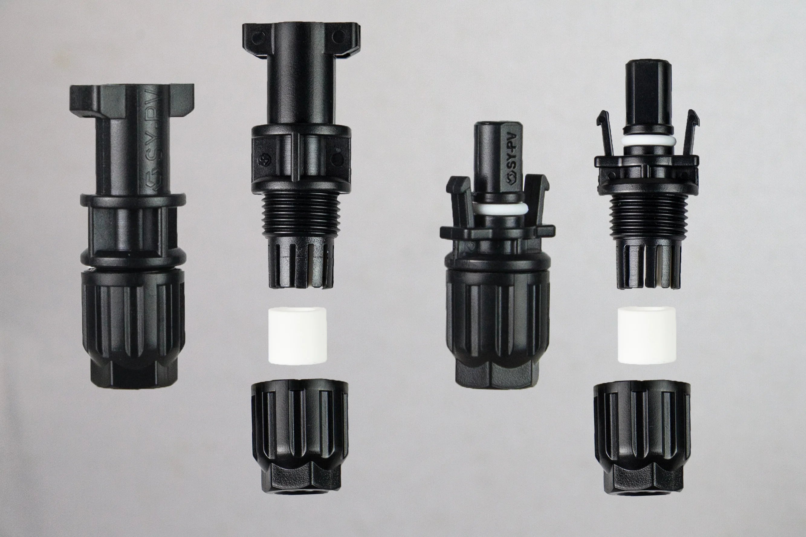 PVconnectorpro CC2A miniature solar photovoltaic connector with waterproof housing, insulator, and contacts for 0.75-2.5mm² cables.