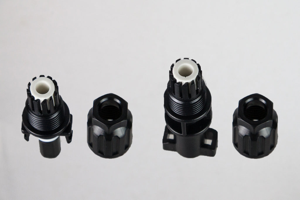 PVconnectorpro CC2A miniature solar photovoltaic connector with male and female parts, threaded coupling, IP67 waterproof design