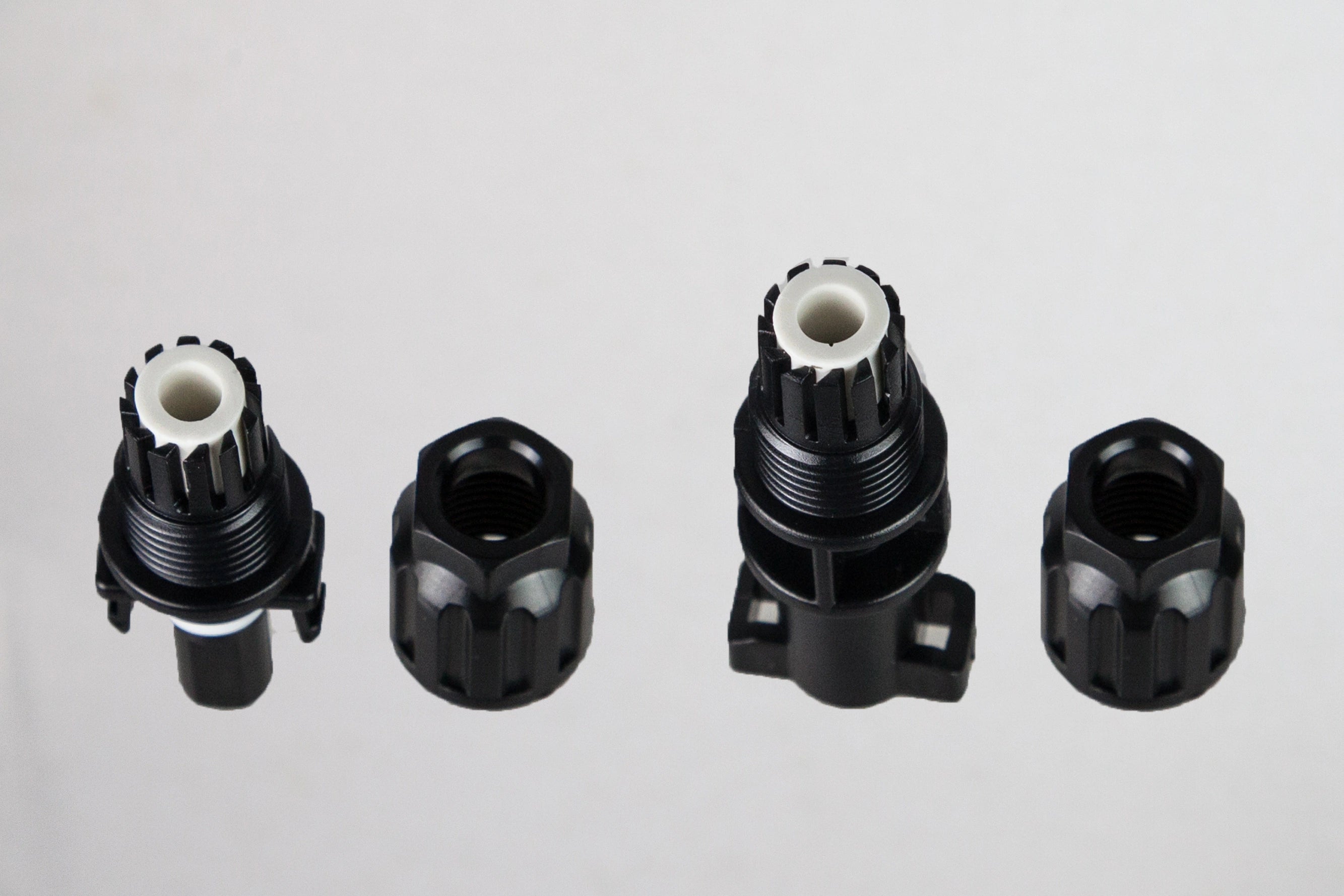 PVconnectorpro CC2A miniature solar photovoltaic connector with male and female parts, threaded coupling, IP67 waterproof design